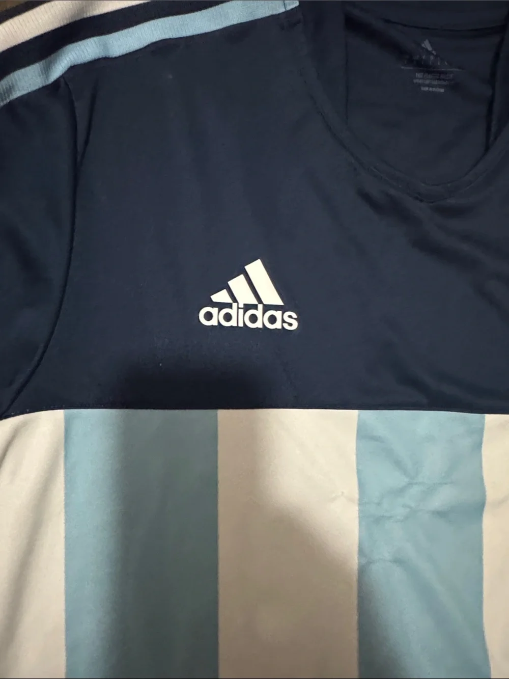 adidas Men’s Navy Blue Soccer Jersey with Light Blue and White Accents